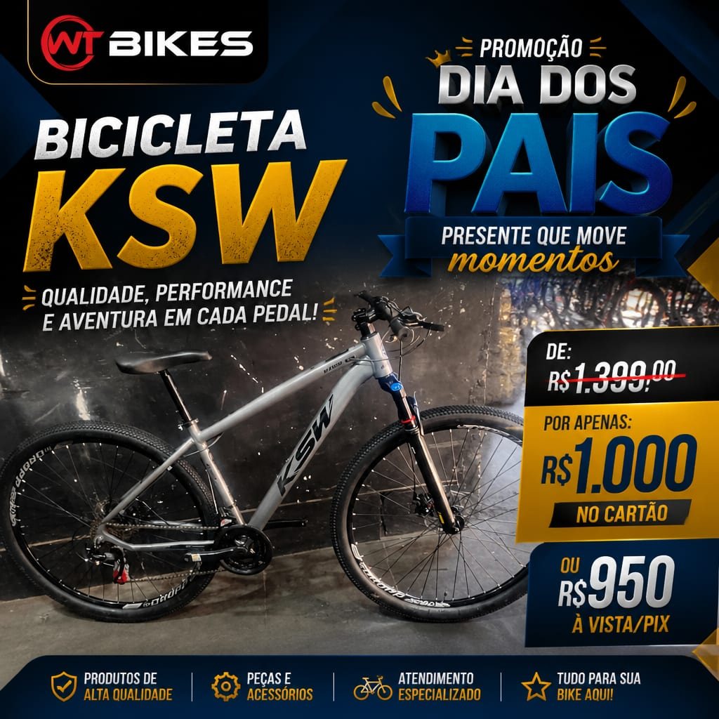 Mountain bike prata e cinza em arte promocional da WT BIKES