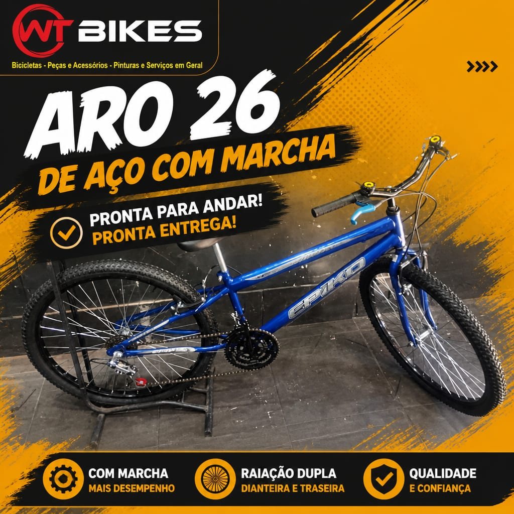 Bicicleta azul em suporte, pronta entrega na WT BIKES